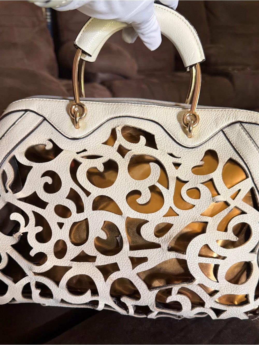 Women's Cream Cutout Top-Handle Bag